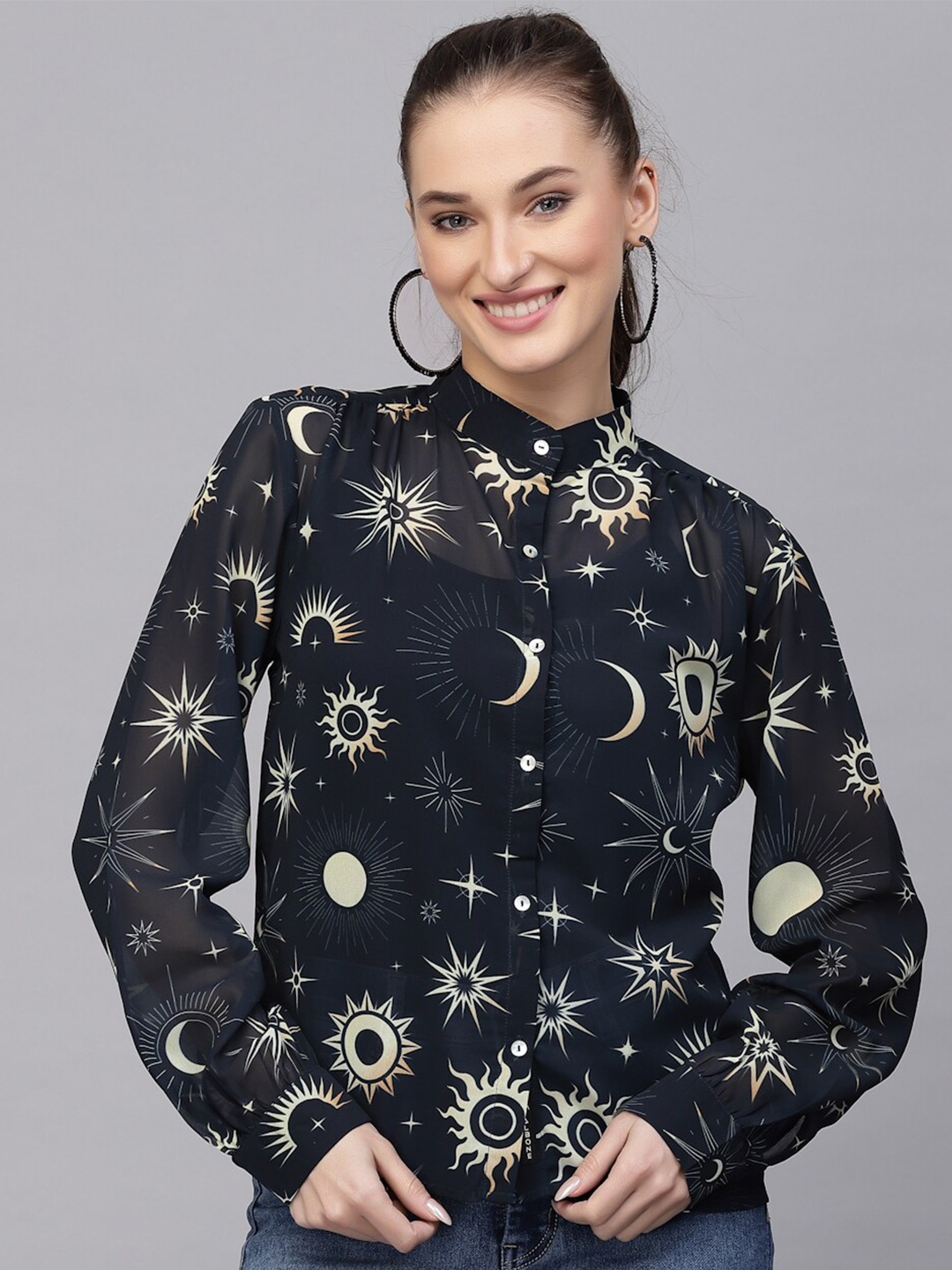 

VALBONE Comfort Graphic Printed Semi Sheer Printed Casual Shirt, Multi