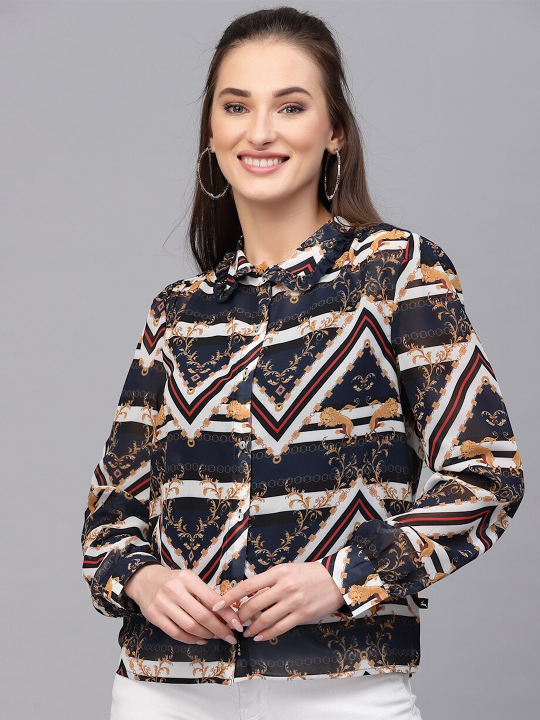 

VALBONE Comfort Semi Sheer Printed Casual Shirt, Navy blue