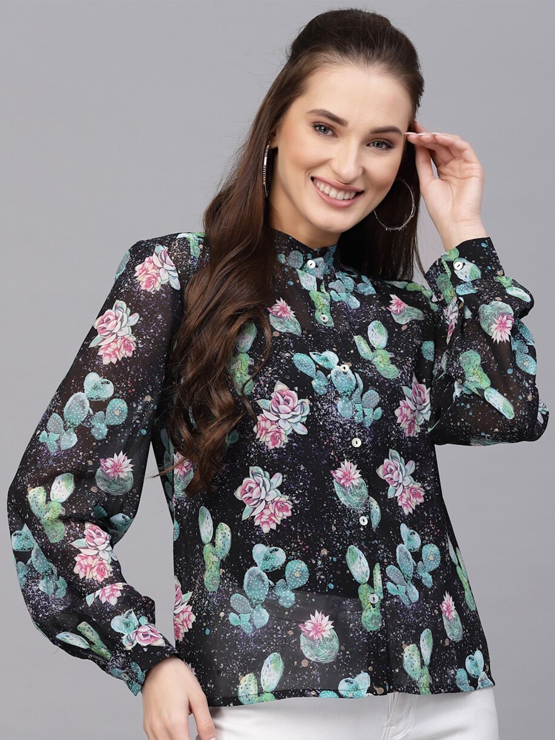 

VALBONE Comfort Floral Printed Casual Shirt, Black