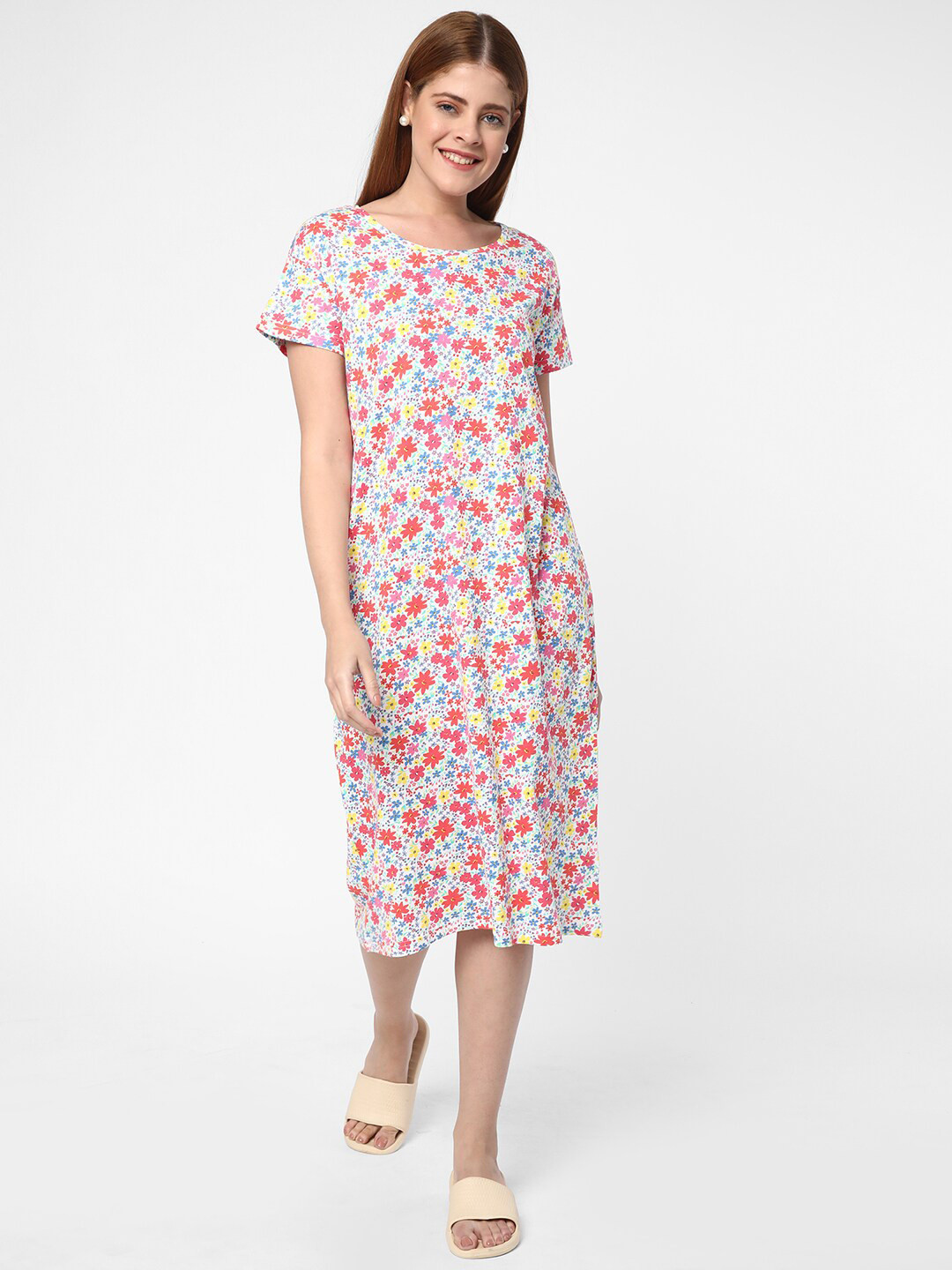 

R&B Floral Printed Nightdress, Pink