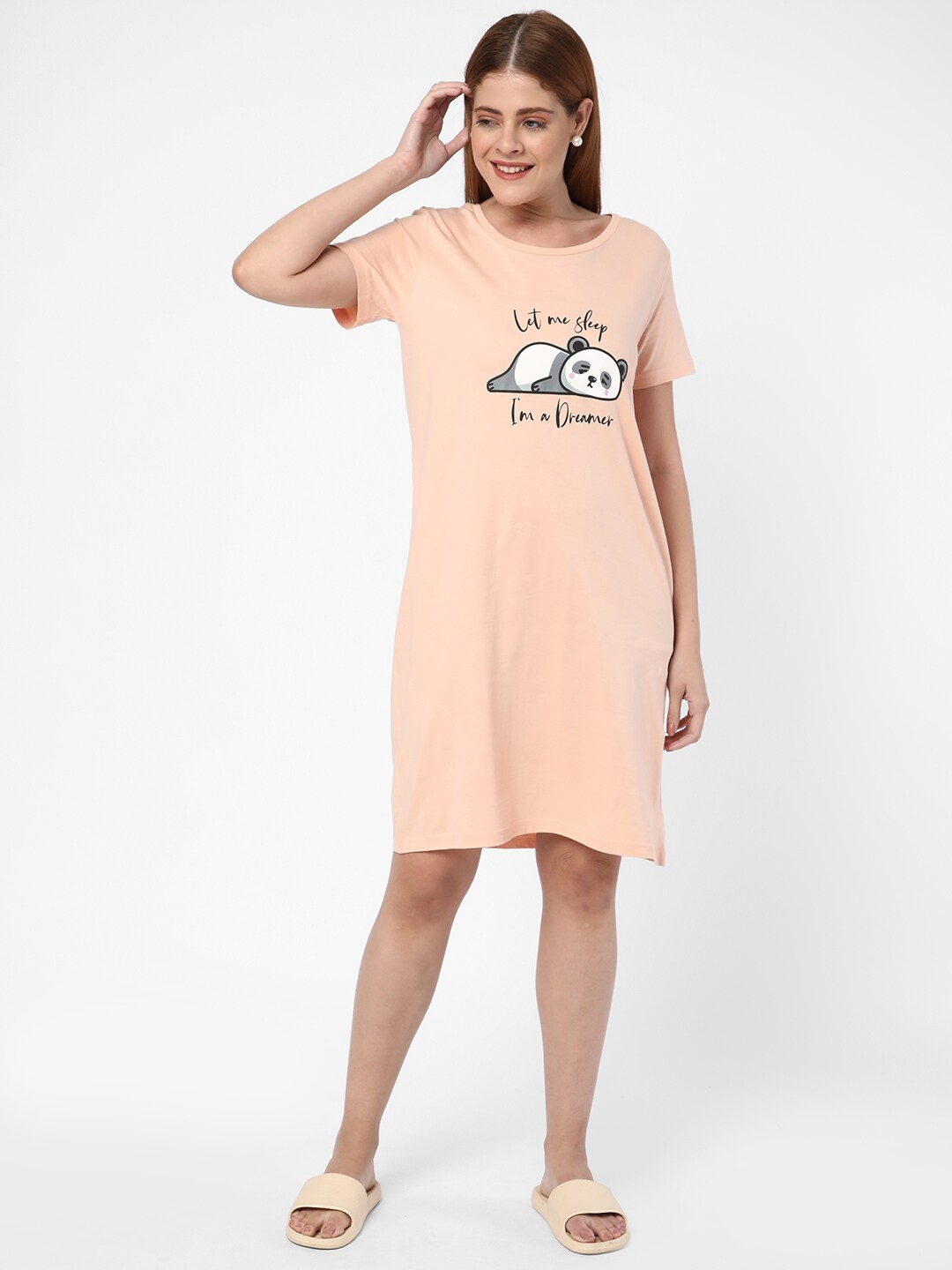 

R&B Graphic Printed Nightdress, Peach