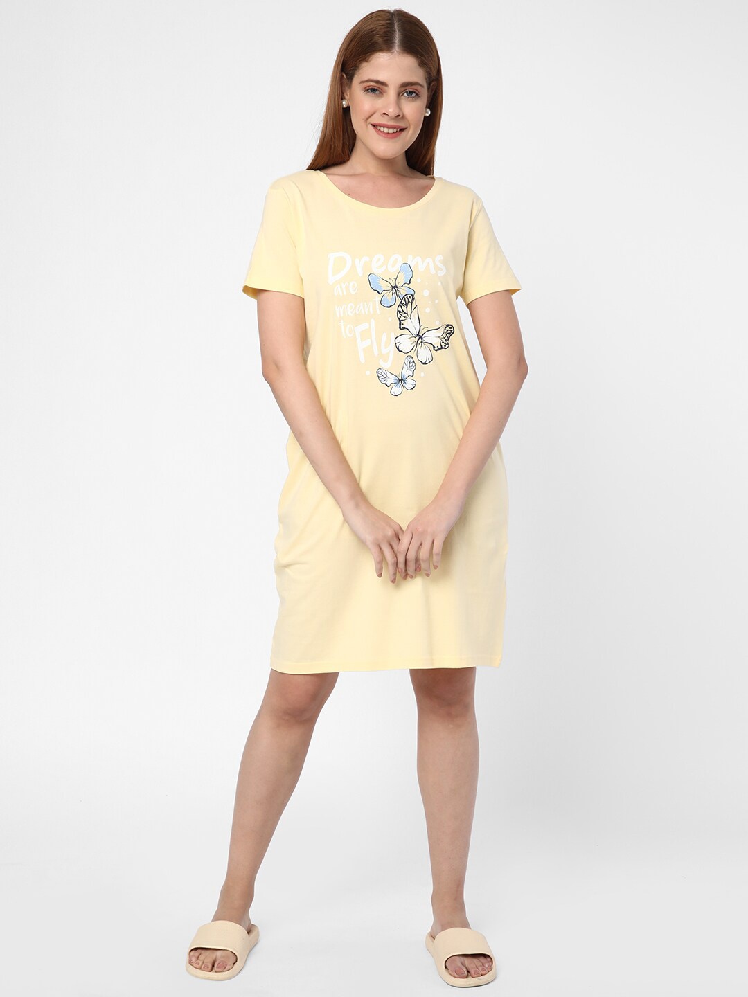 

R&B Typography Printed Nightdress, Yellow