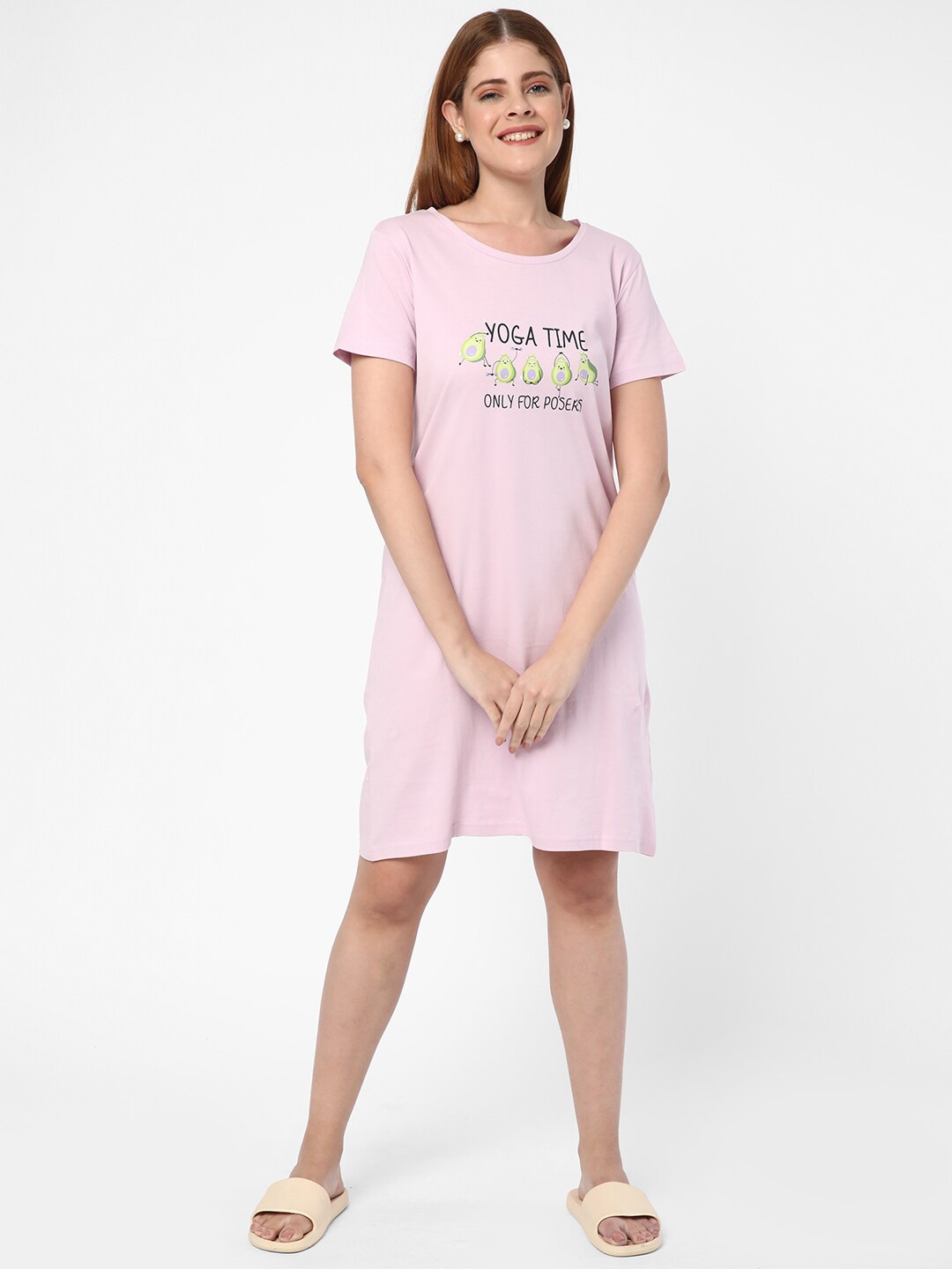 

R&B Typography Printed Nightdress, Purple