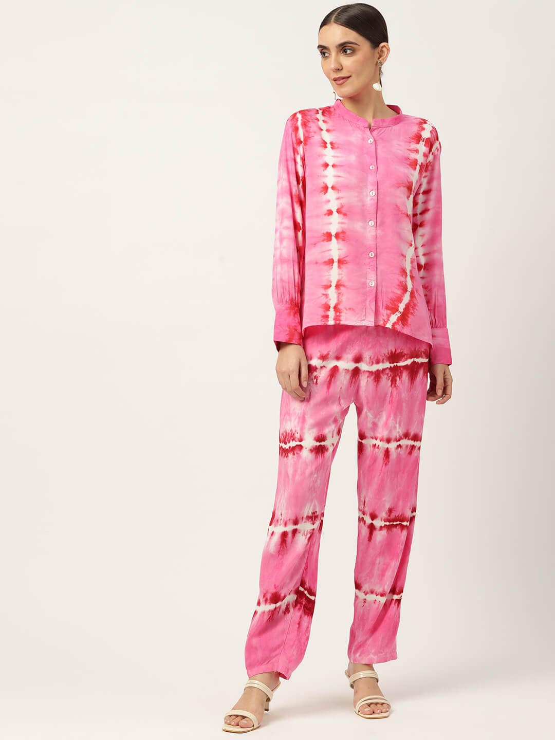 

Maaesa Tie-Dye Printed Shirt & Pants Co-Ord Set, Pink