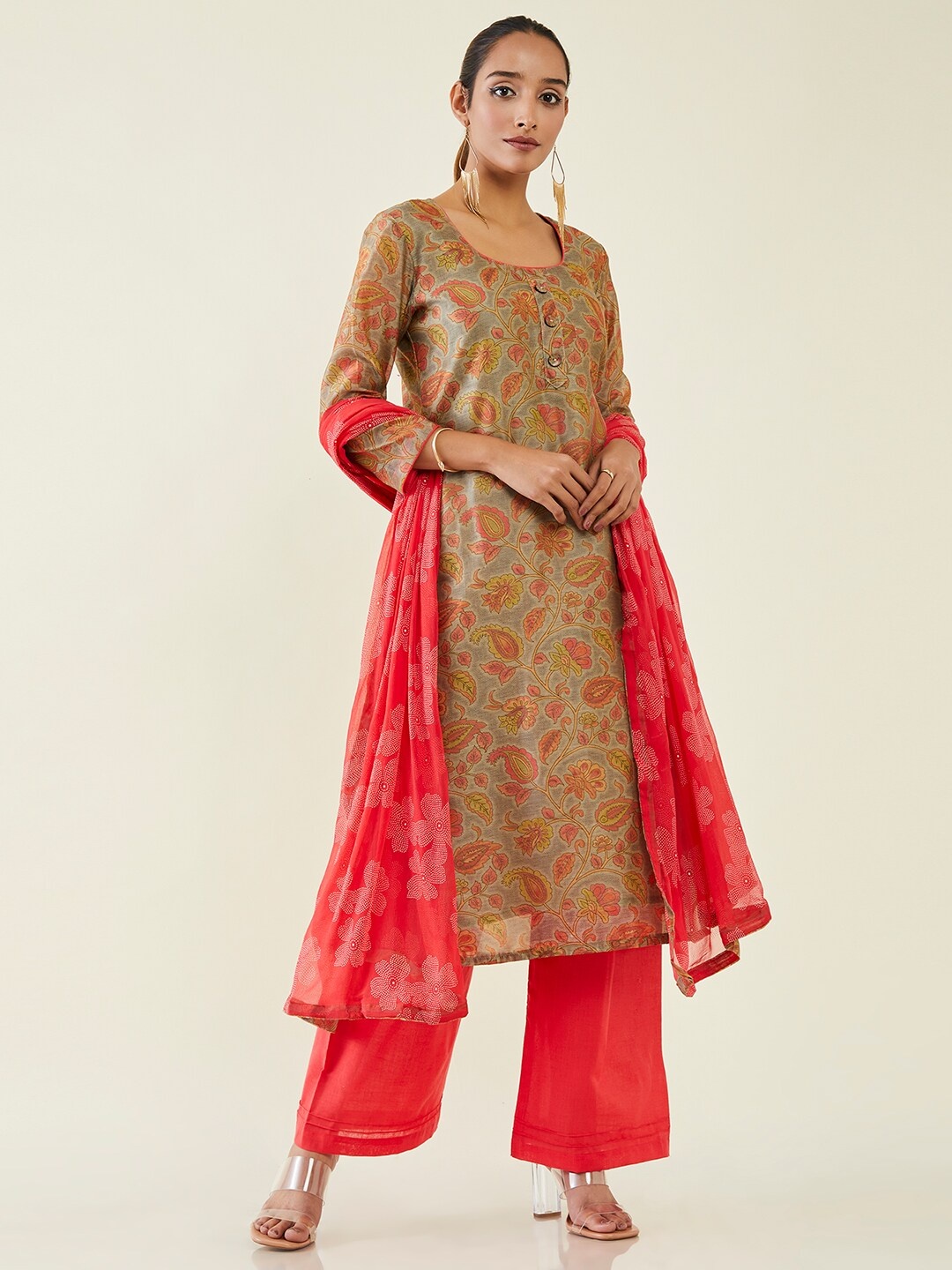 

Soch Printed Pure Silk Unstitched Dress Material, Grey