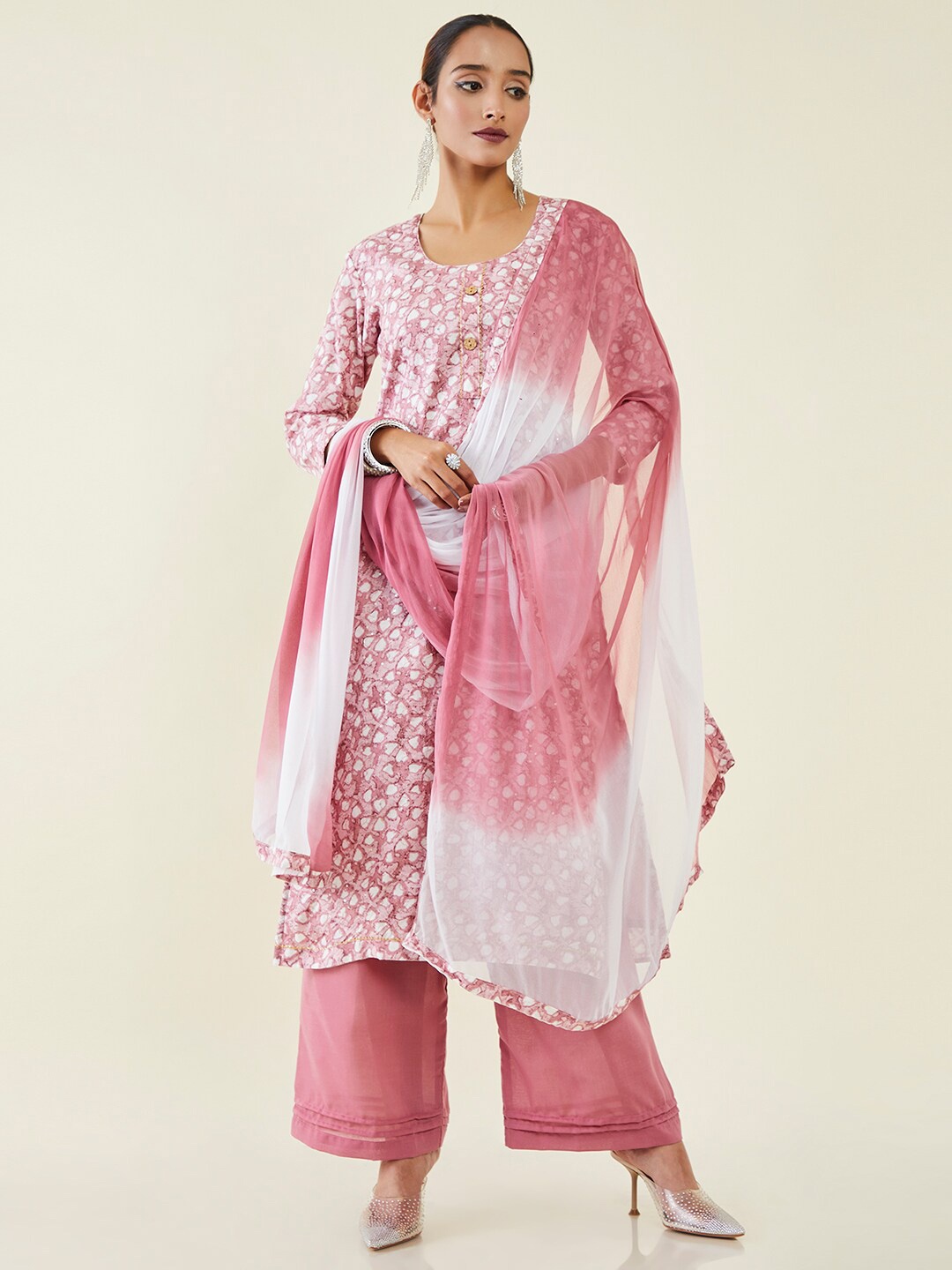 

Soch Printed Gotta Sequinned Cotton Unstitched Dress Material, Pink
