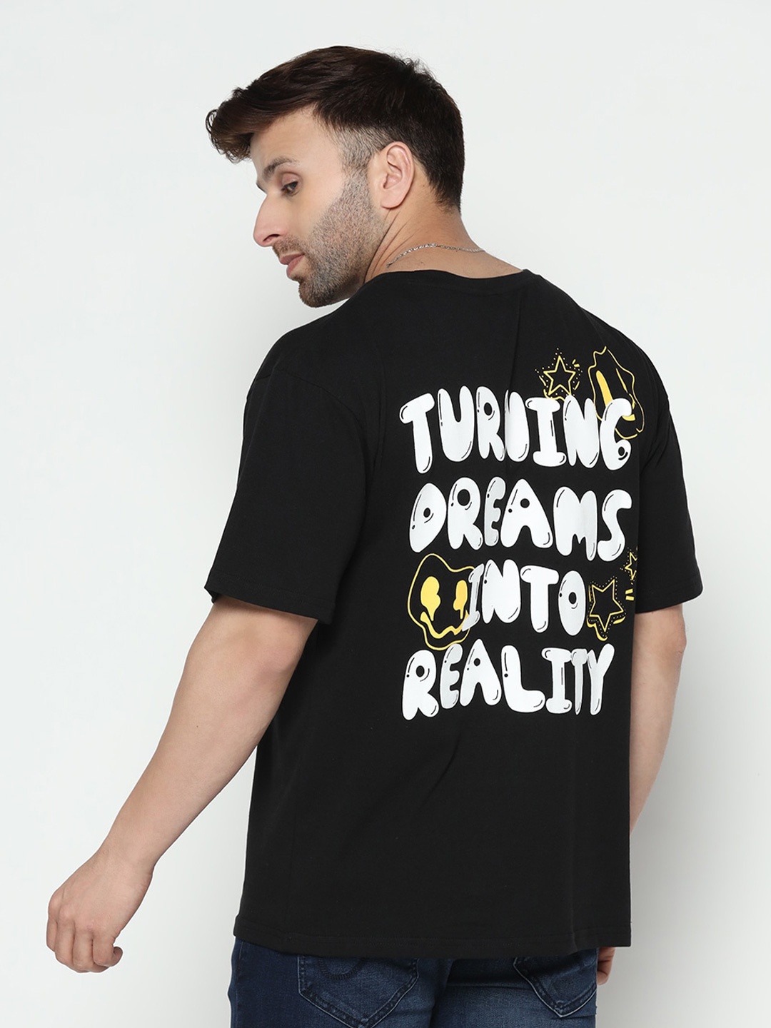 

GRITSTONES Men Typography Printed Oversize Fitted Cotton T-shirt, Black