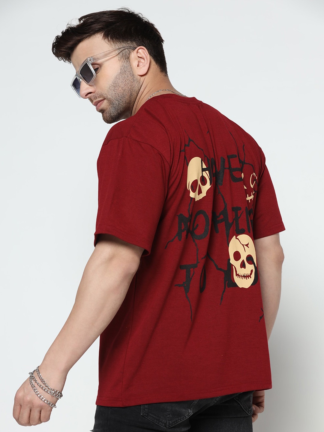

GRITSTONES Typography Printed Cotton Oversize T-shirt, Maroon