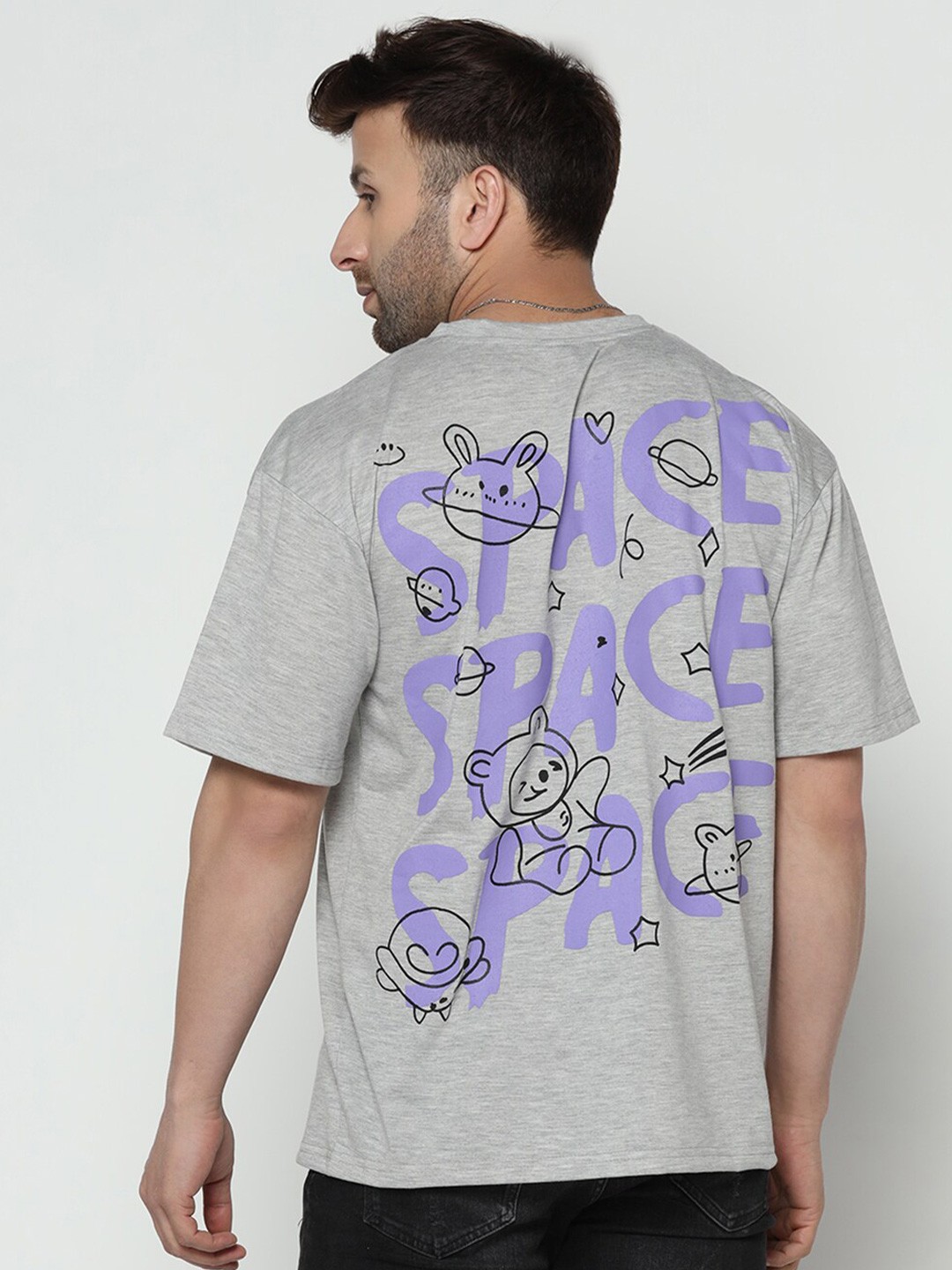 

GRITSTONES Typography Printed Oversize Fit T-shirt, Grey melange