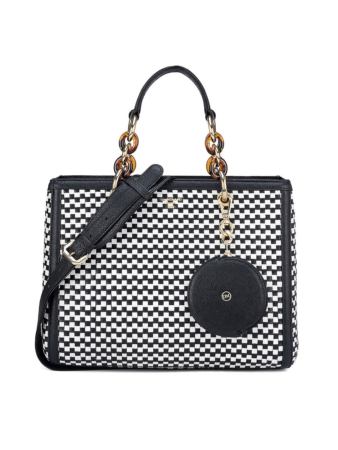 

Da Milano Geometric Printed Leather Structured Satchel with Tasselled, Black