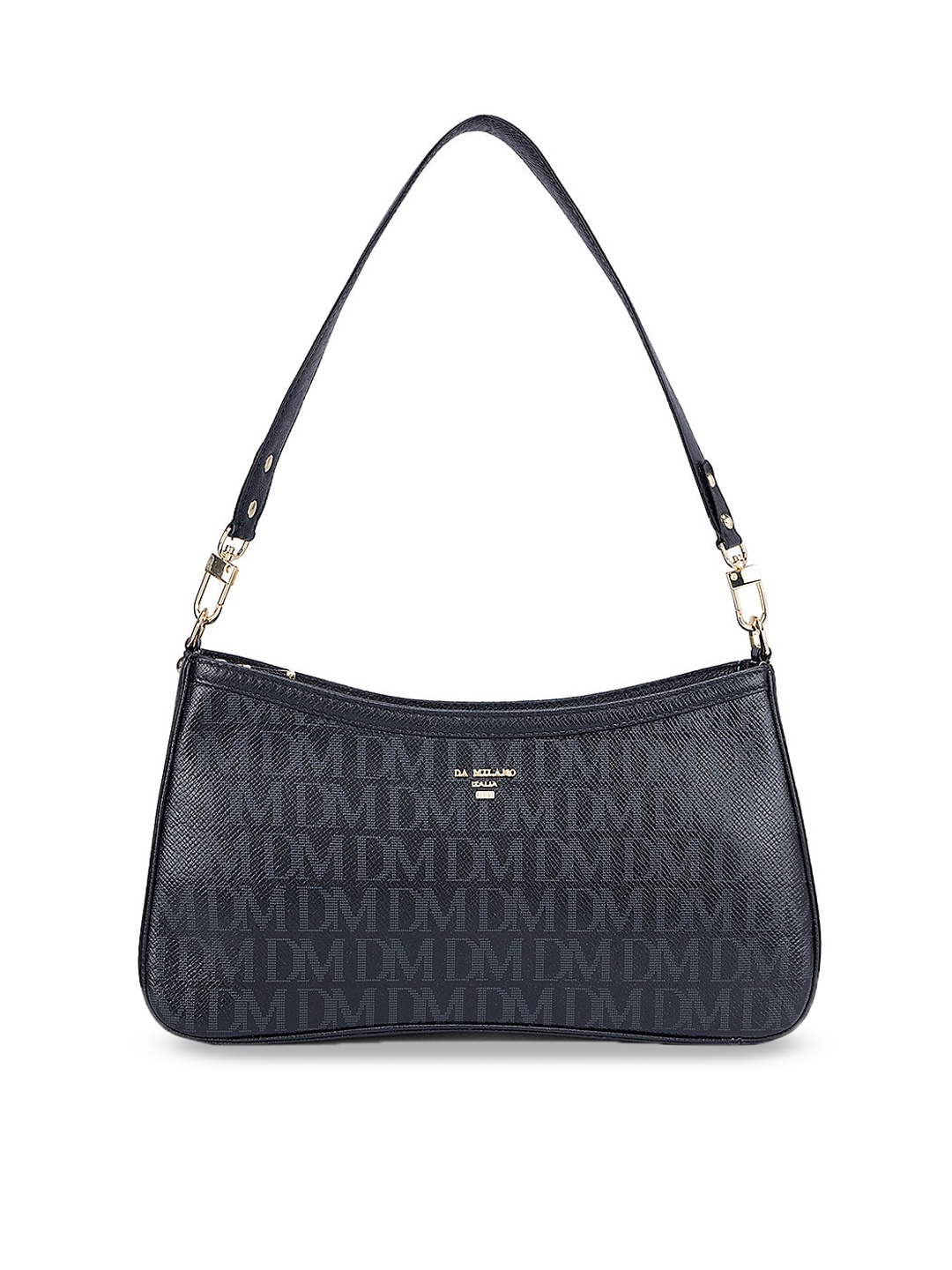 

Da Milano Textured Leather Structured Shoulder Bag with Quilted, Black