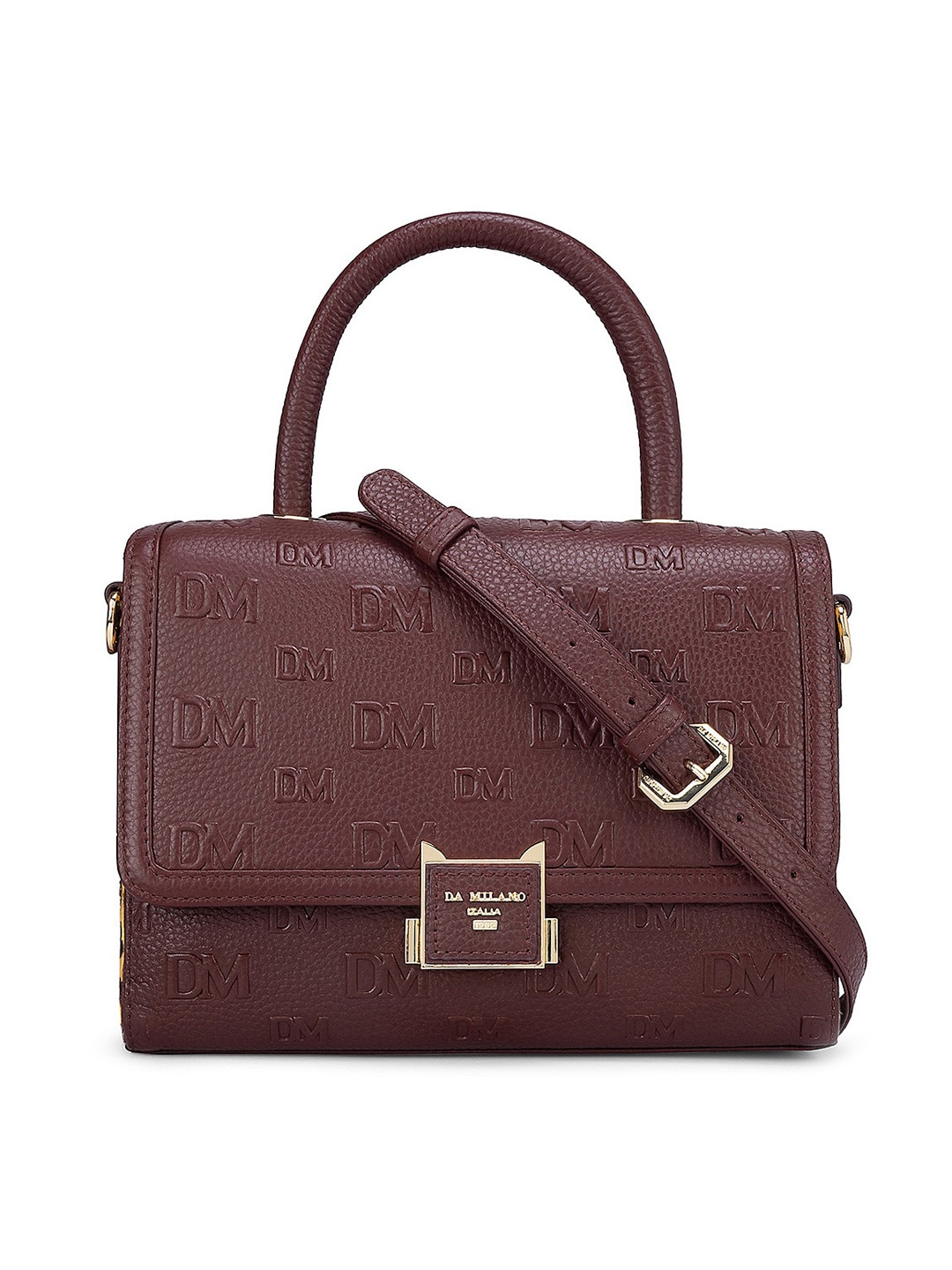 

Da Milano Textured Leather Structured Handheld Bag with Cut Work, Maroon