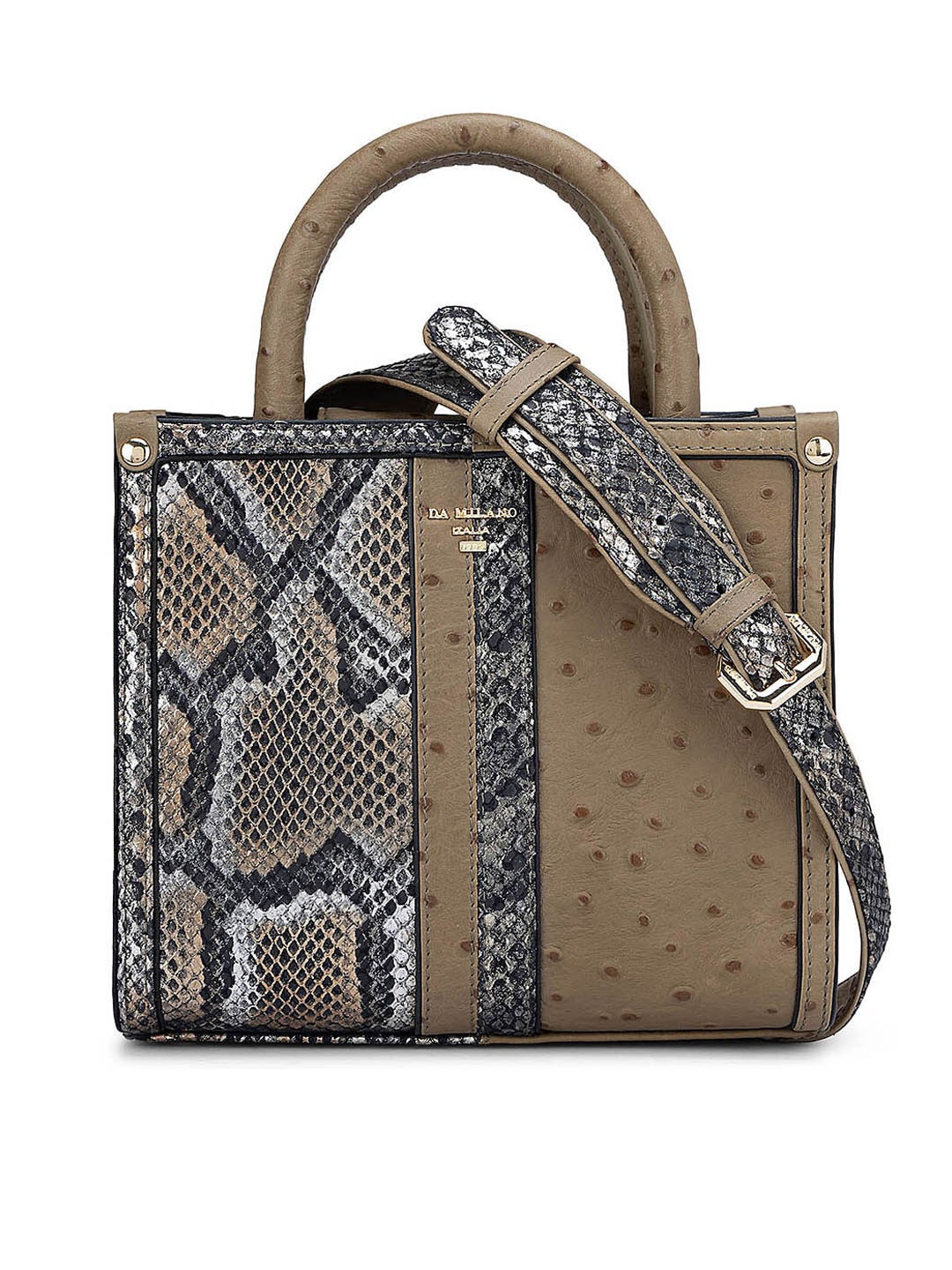 

Da Milano Animal Printed Leather Structured Handheld Bag, Green