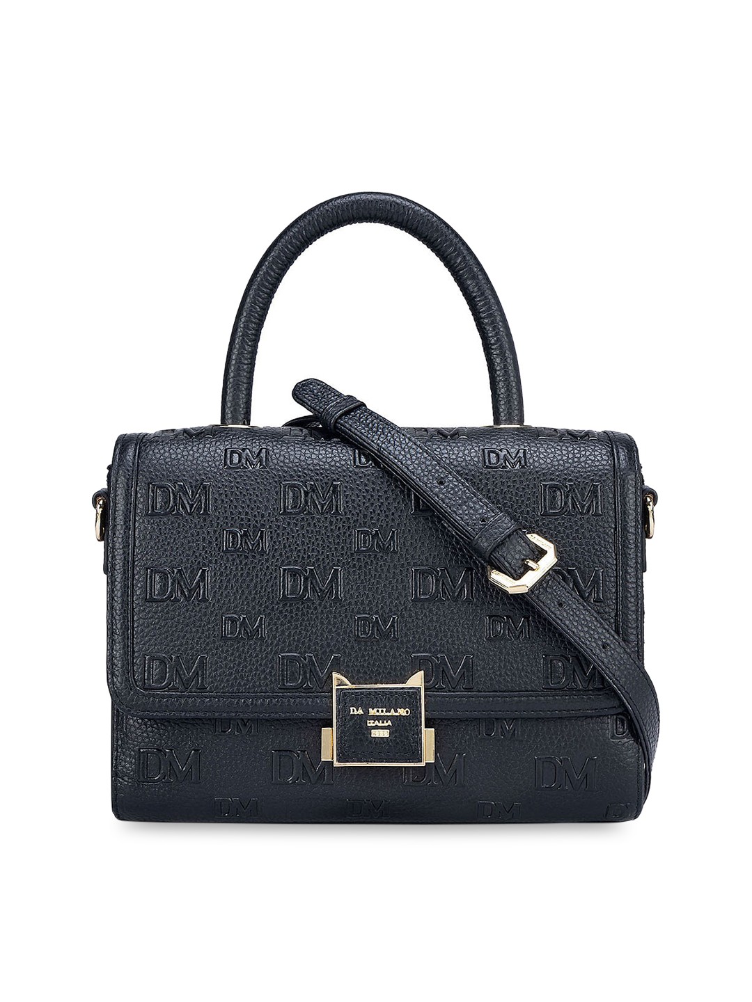 

Da Milano Textured Leather Structured Satchel Bag, Black