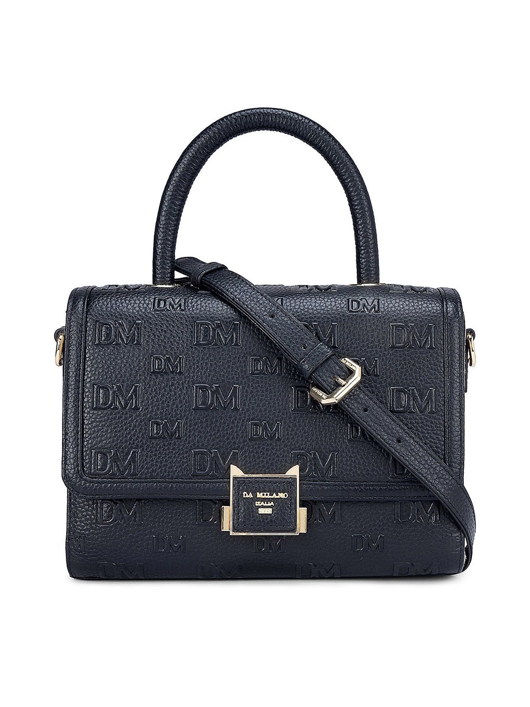 

Da Milano Textured Leather Structured Handheld Bag, Black