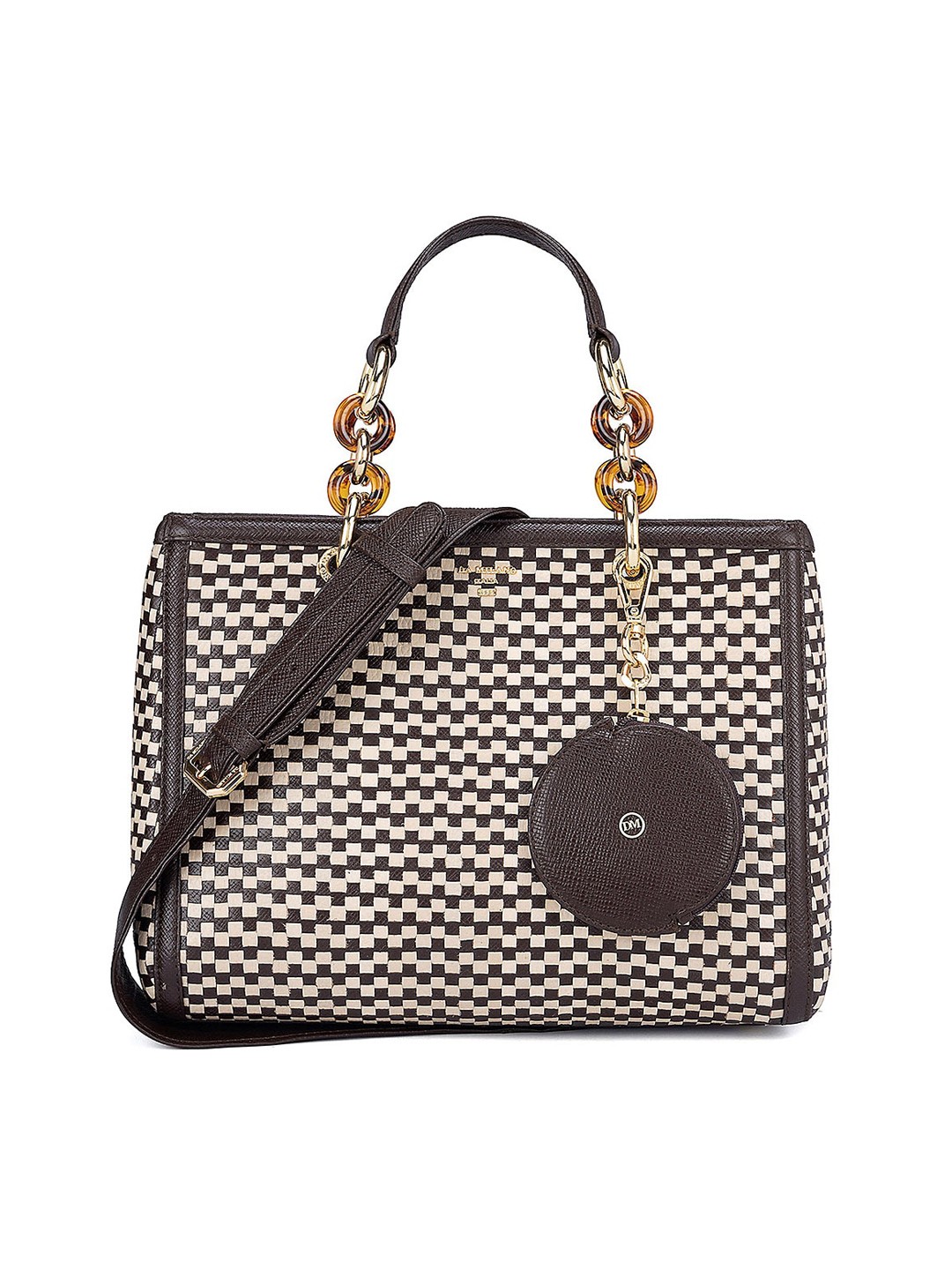 

Da Milano Geometric Printed Leather Structured Satchel, Brown