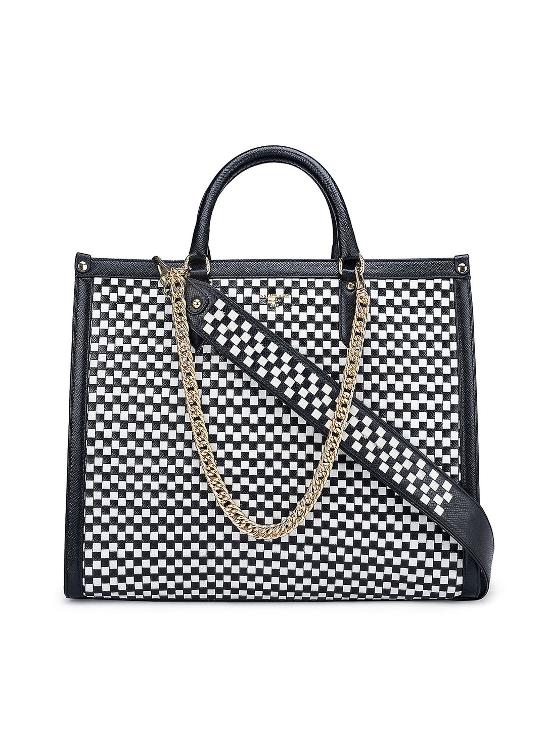 

Da Milano Textured Leather Oversized Structured Handheld Bag, Black