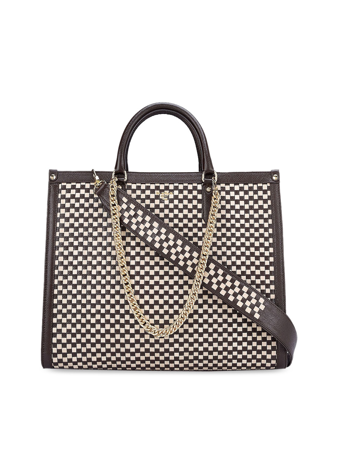 

Da Milano Geometric Textured Leather Structured Handheld Bag, Brown