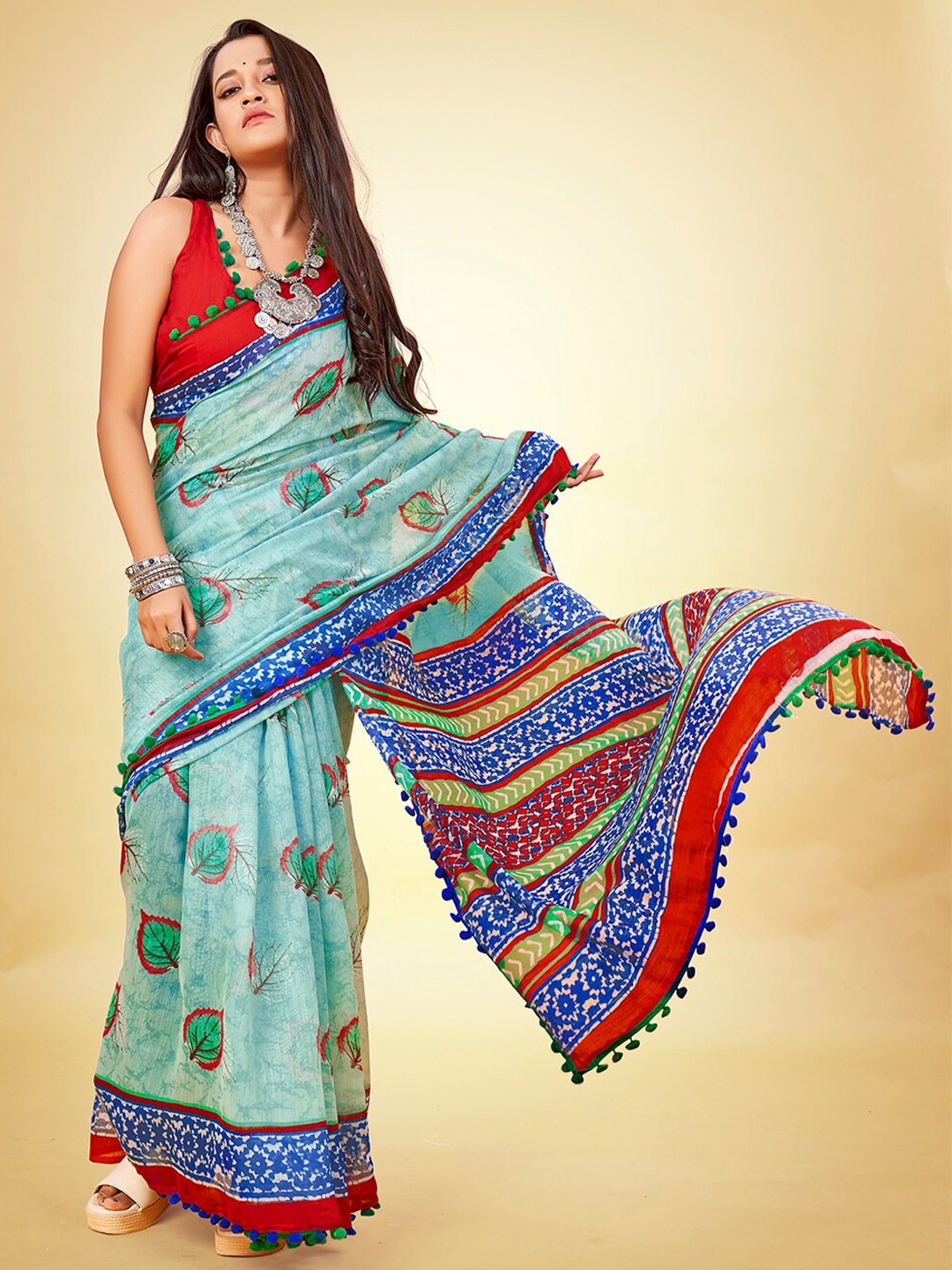 

Anouk Ethnic Motifs Printed Saree, Sea green