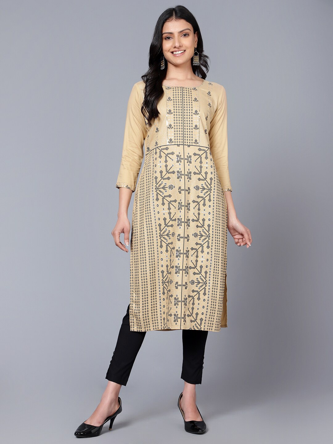 

Bani Women Ethnic Motifs Printed Liva Kurta, Beige