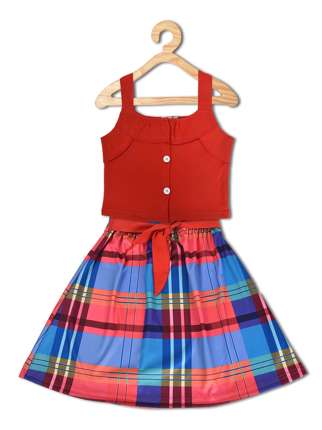 

POMY & JINNY Girls Top With Checked Skirt, Red