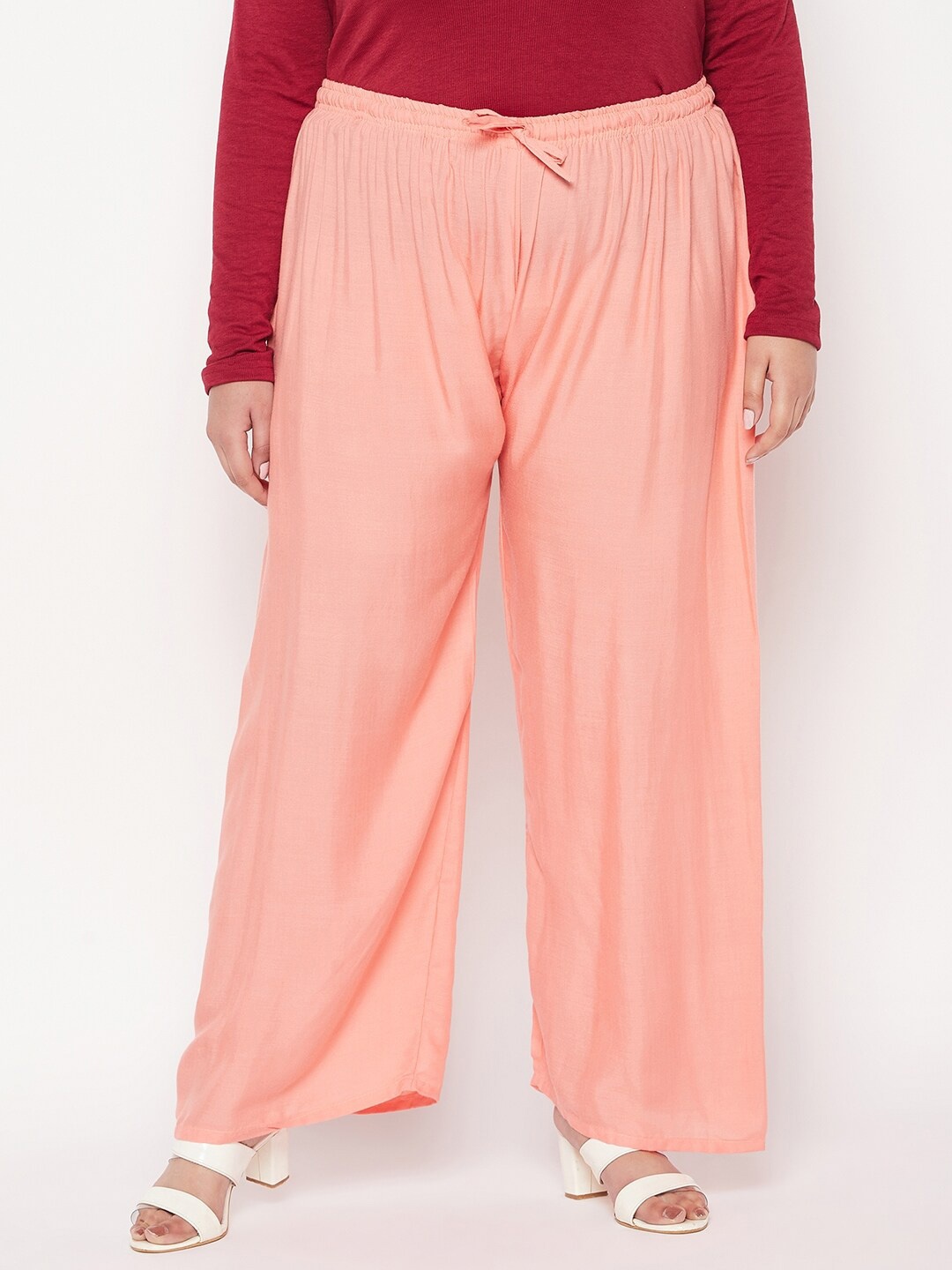 

Clora Creation Women Elasticated Flared Palazzo, Peach