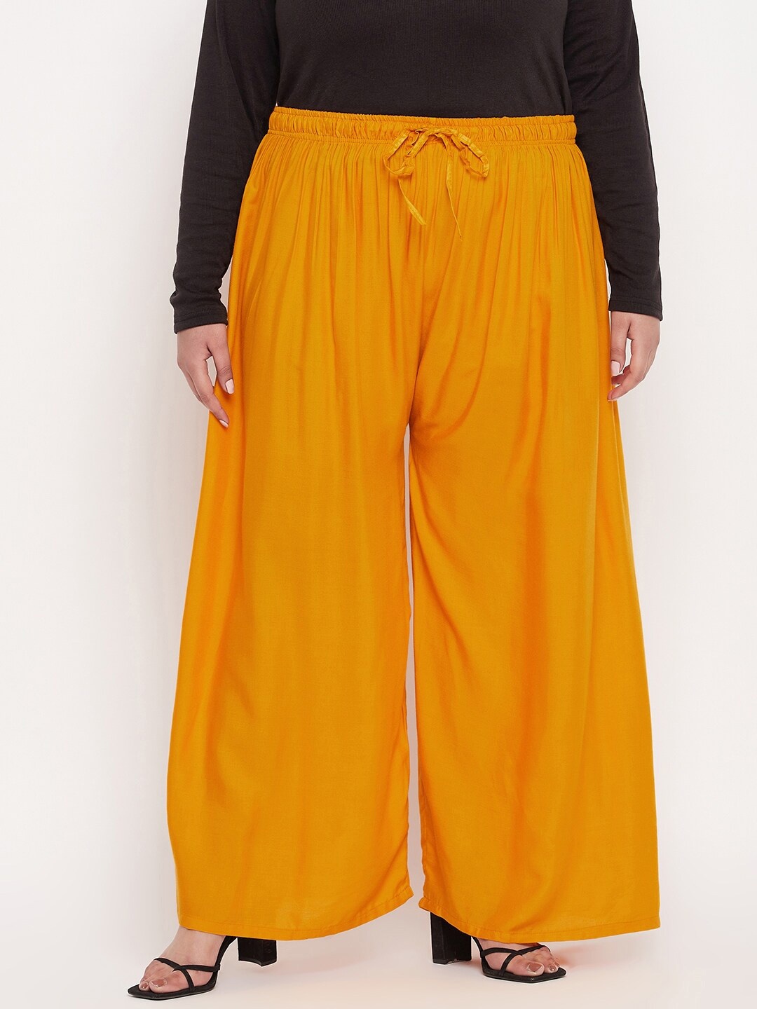 

Clora Creation Women Elasticated Flared Palazzo, Mustard