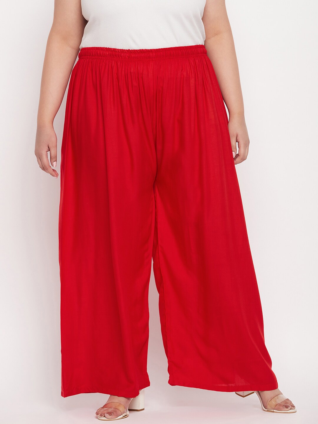 

Clora Creation Women Elasticated Slip-On Flared Palazzo, Red
