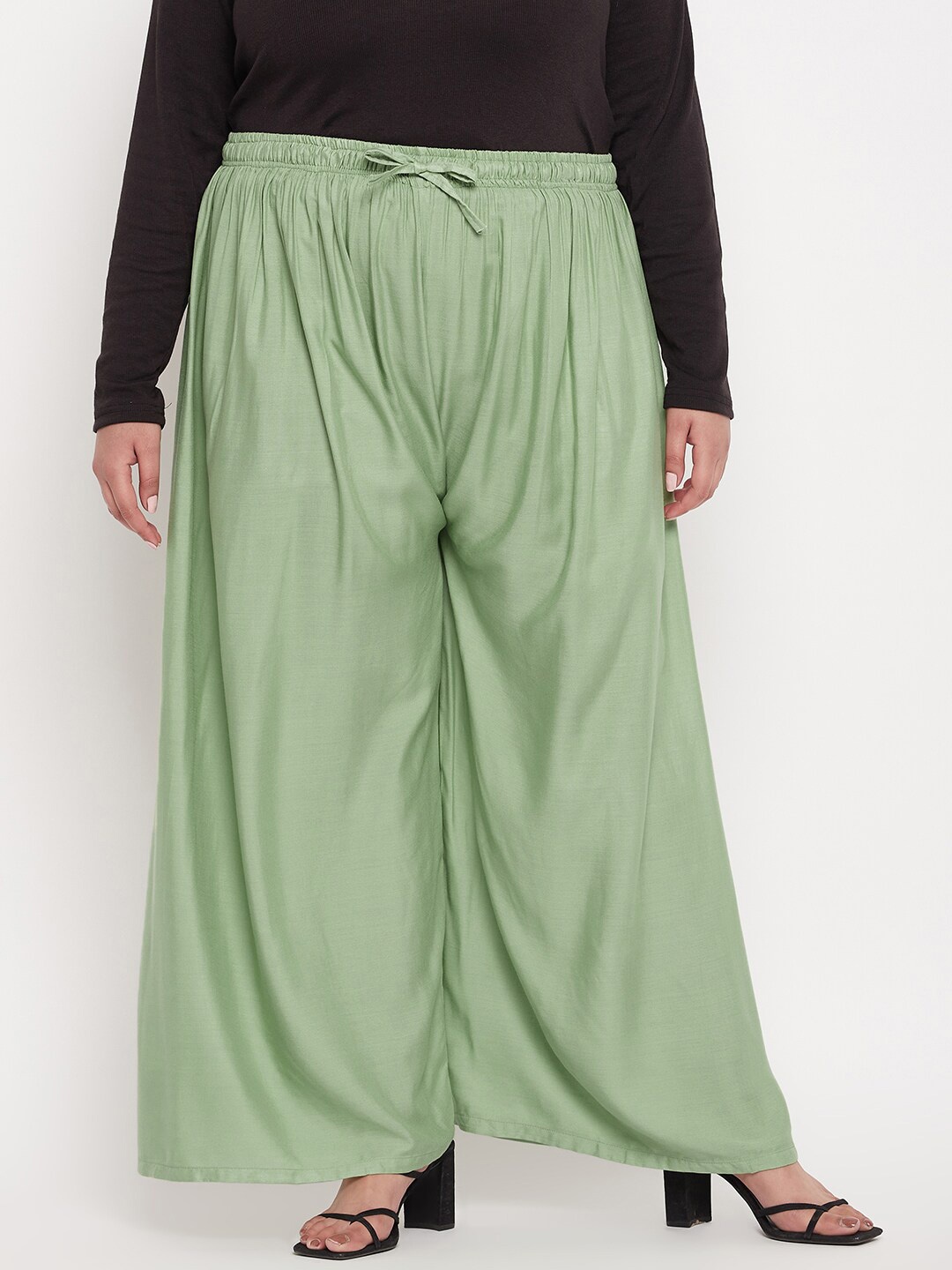 

Clora Creation Women Elasticated Flared Palazzo, Green