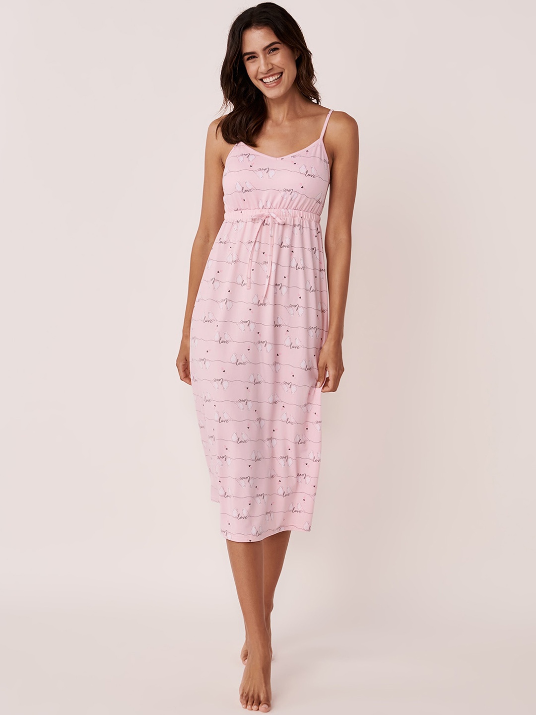 

La Vie en Rose Conversational Printed Shoulder Strap Nightdress, Pink