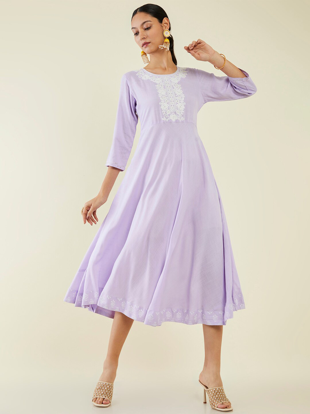 

Soch Ethnic Embroidered Midi Dress, Purple
