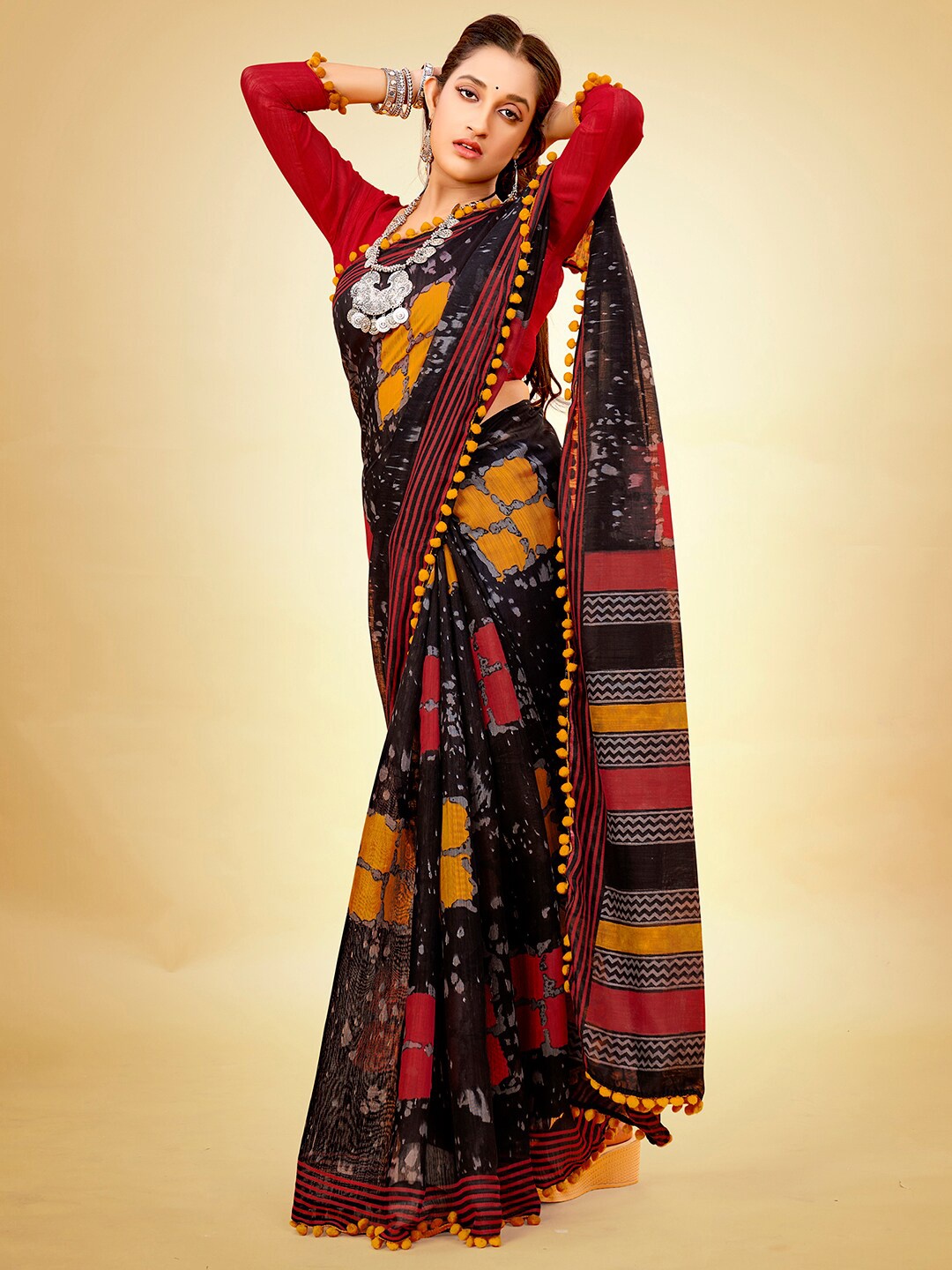 

Anouk Abstract printed embellished Saree, Black