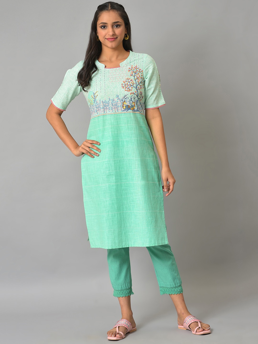 

AURELIA Printed Kurta, Sea green