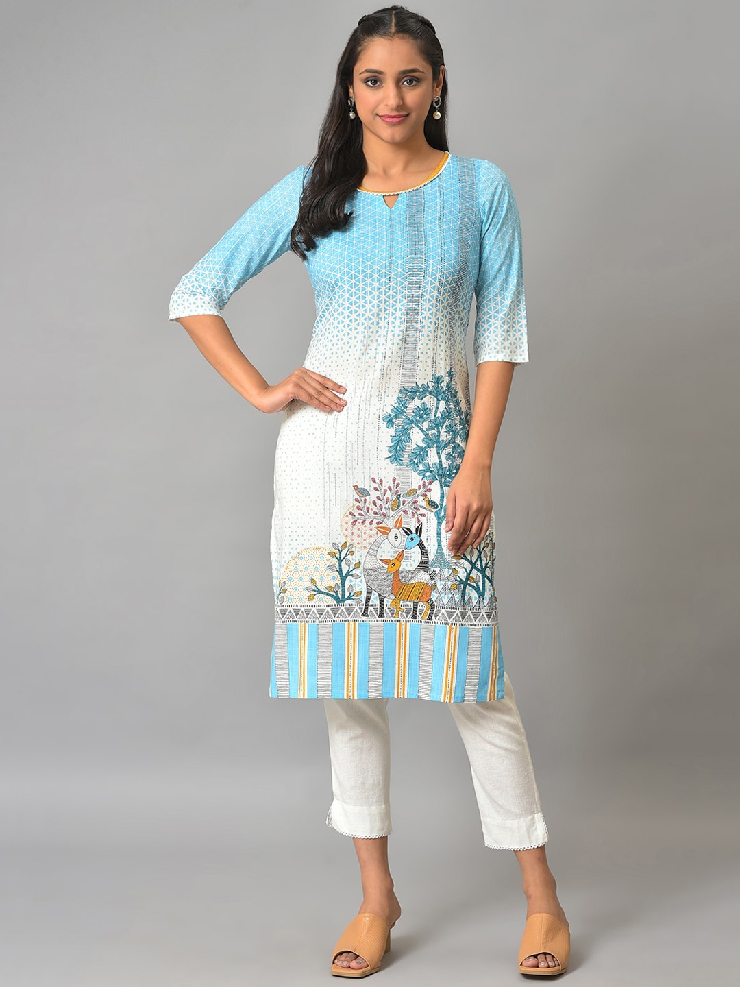 

AURELIA Ethnic Motifs Printed Block Print Kurta, Blue