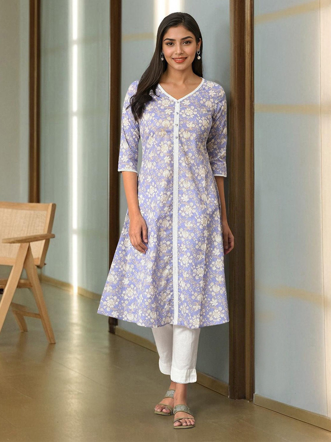 

AURELIA Floral Print Kurta, Blue