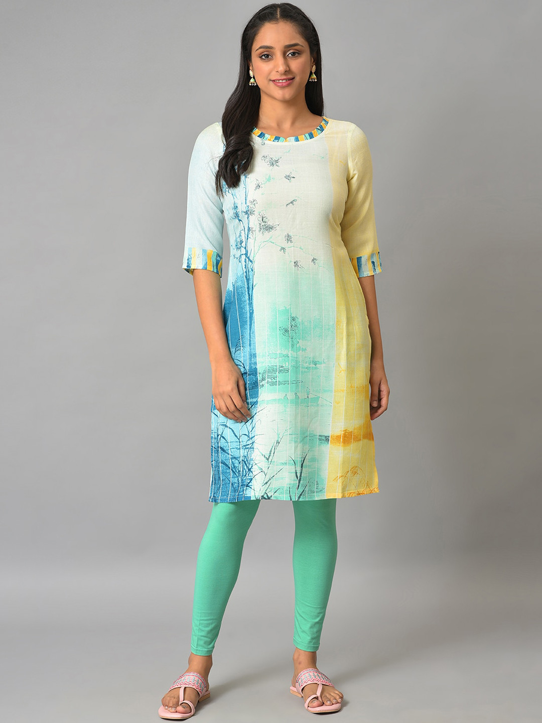

AURELIA Floral Print Kurta, Blue