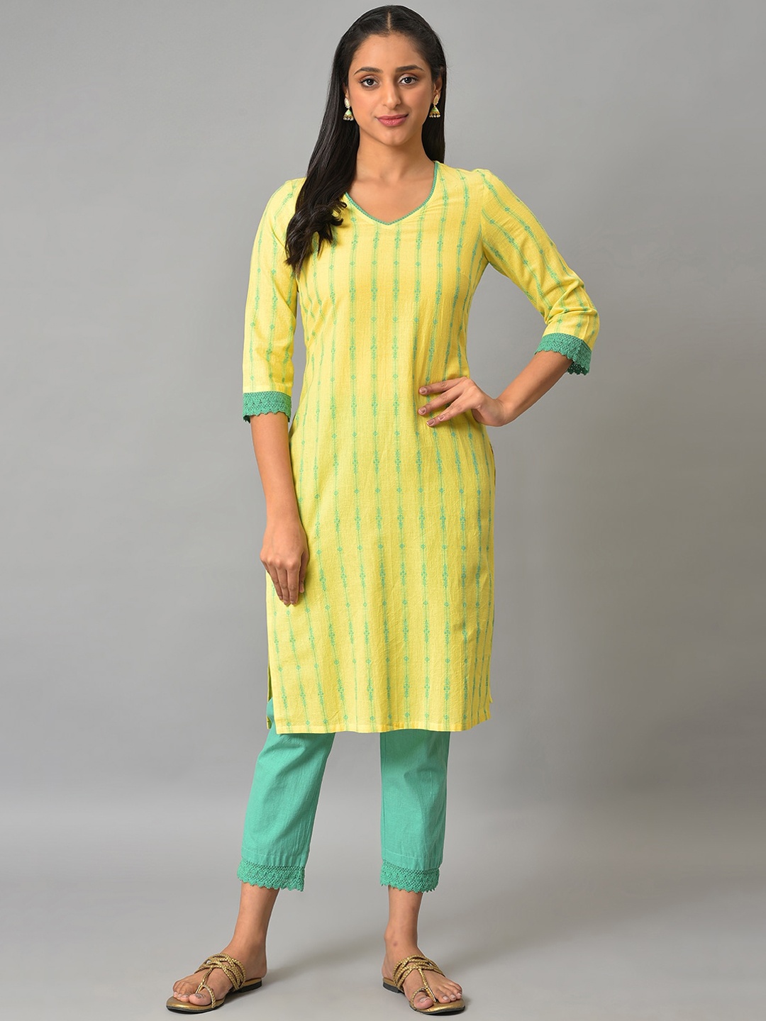 

AURELIA Geometric Print Kurta, Yellow