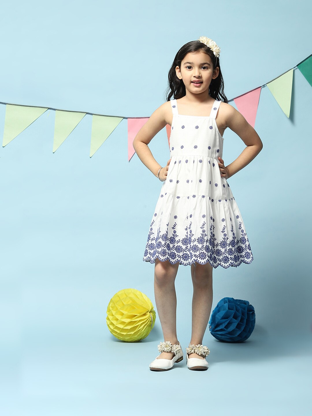 

Biba Girls Floral Printed Fit And Flare Cotton Dress, White