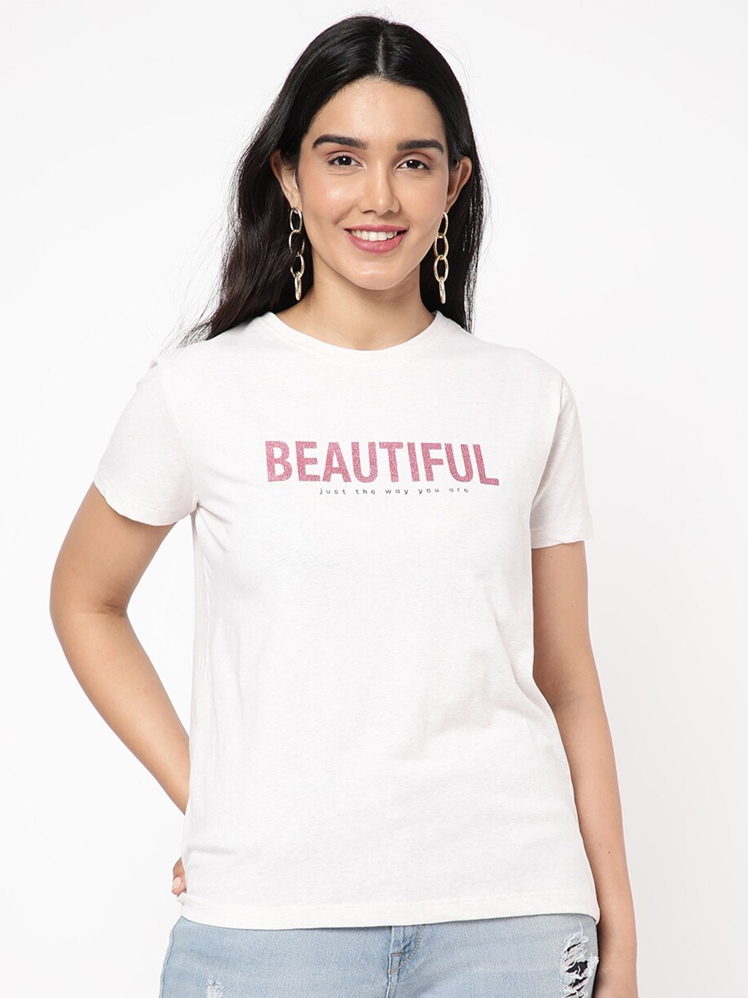 

R&B Typography Printed Regular Fit Tshirt, White