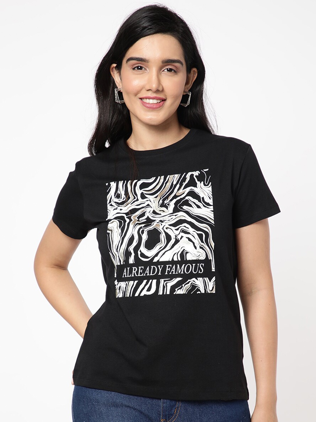 

R&B Abstract Printed Regular Fit Tshirt, Black