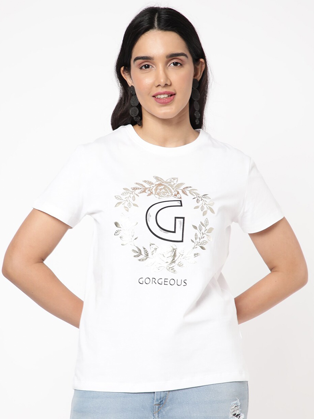 

R&B Typography Printed Regular Fit Tshirt, White