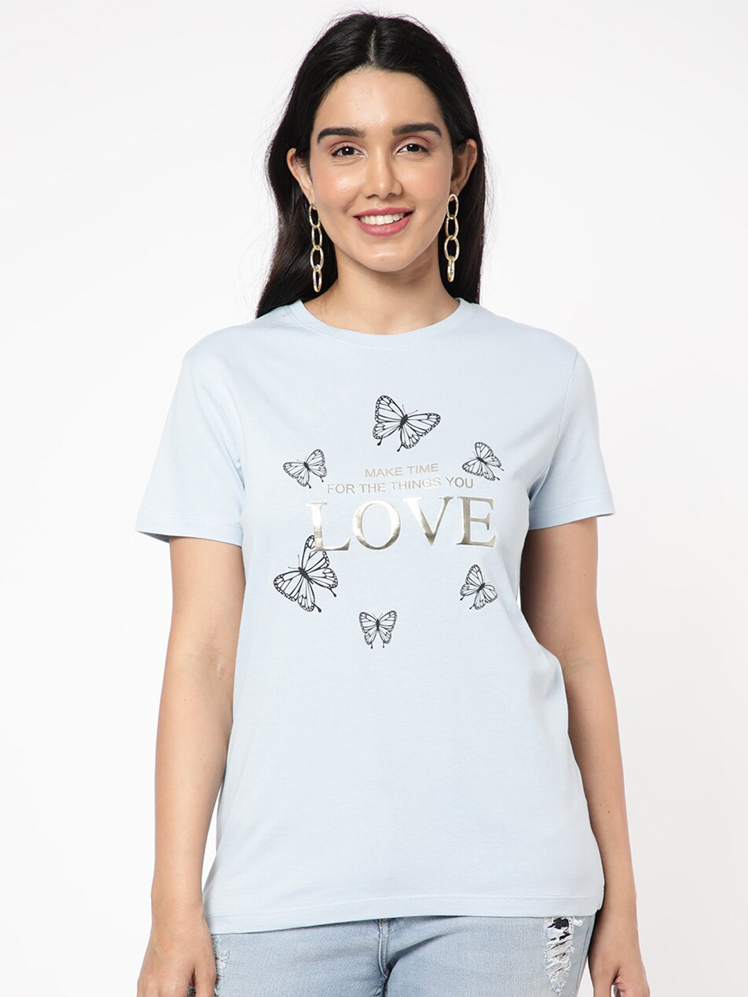 

R&B Typography Printed Regular Fit Tshirt, Blue