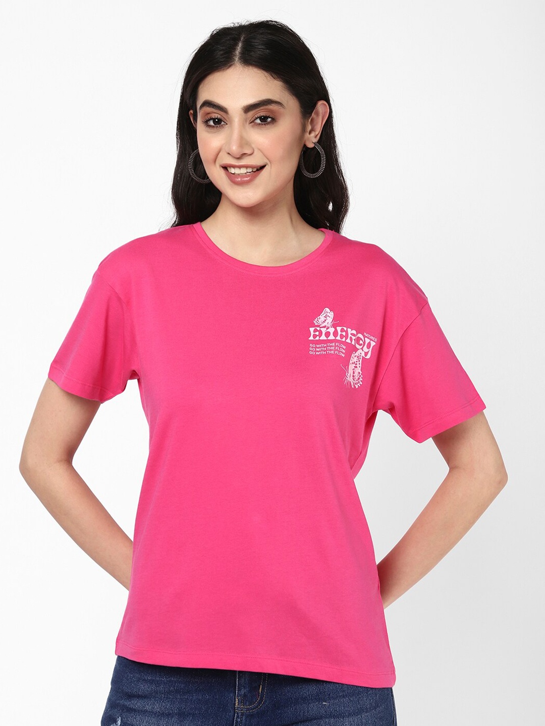 

R&B Typography Printed Cotton Top, Pink