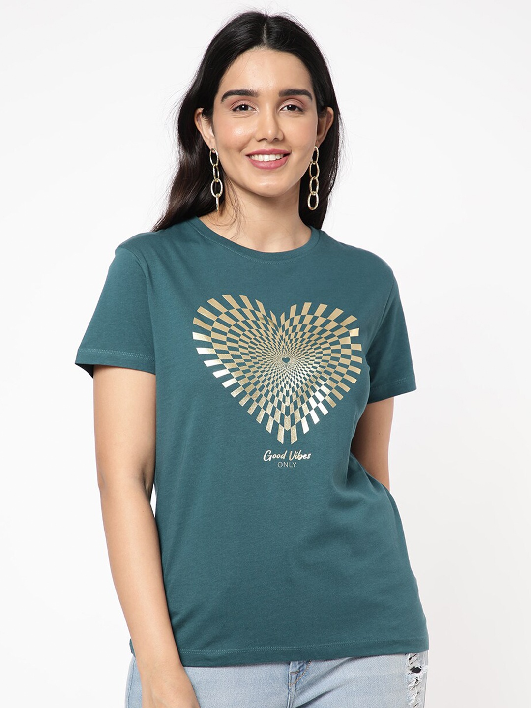

R&B Graphic Printed Cotton Top, Blue