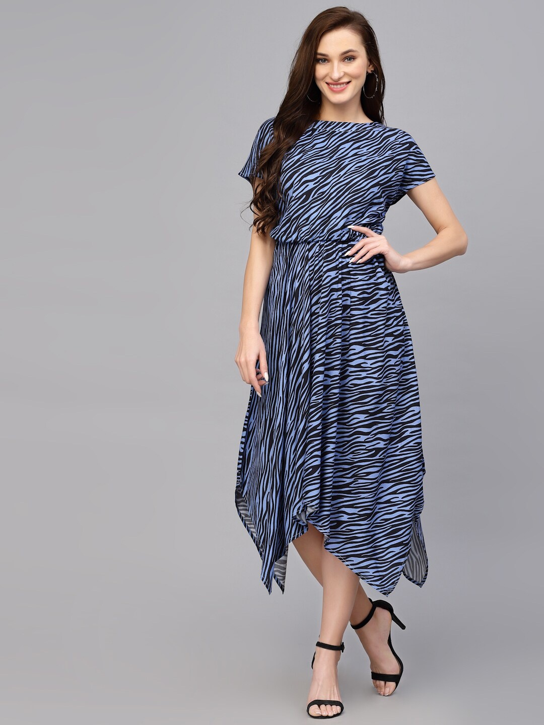 

VALBONE Animal Printed Georgette A-Line Midi Dress, Blue