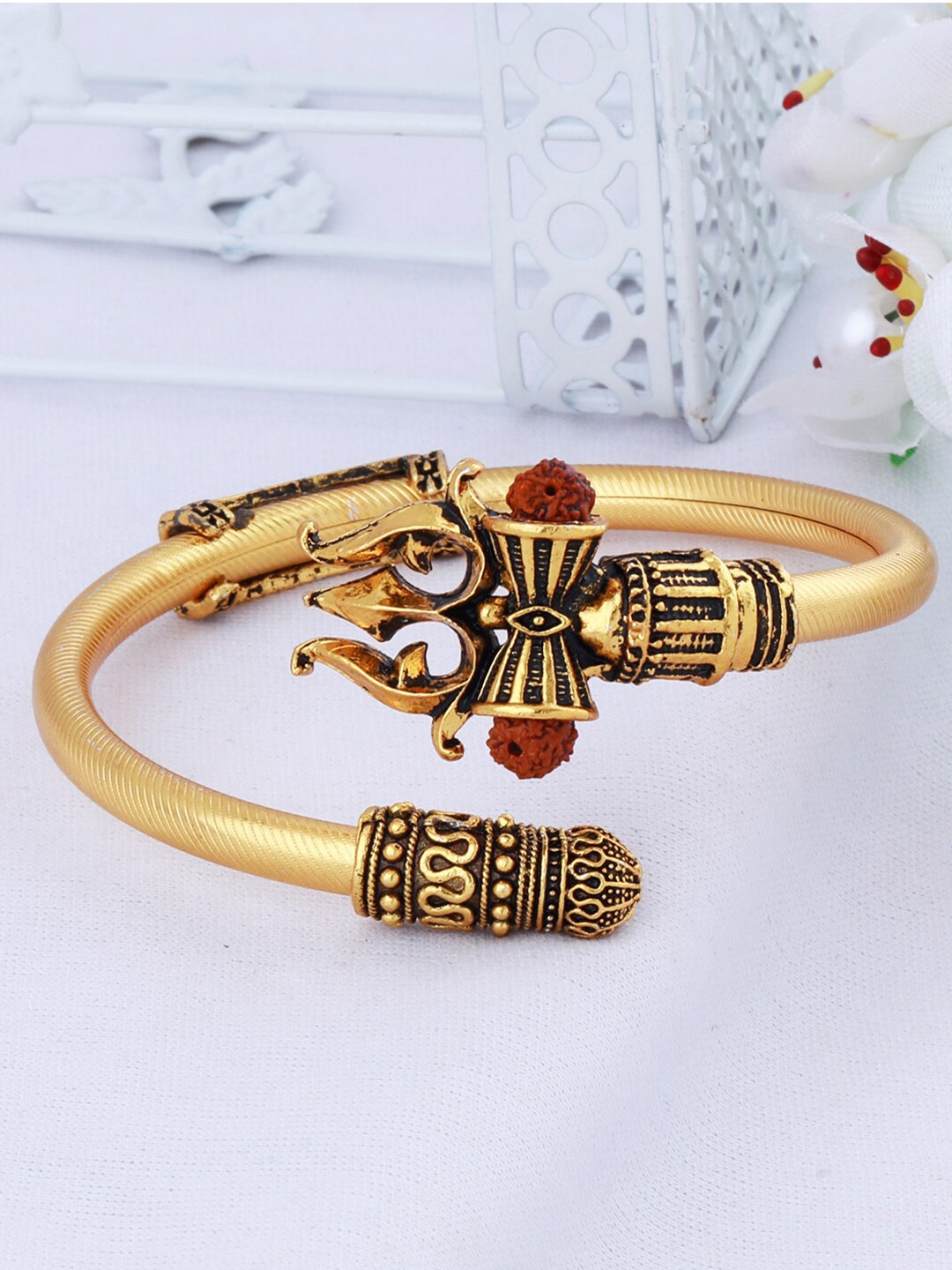 

Silver Shine Gold-Plated Trishul Damroo Kada Bracelet
