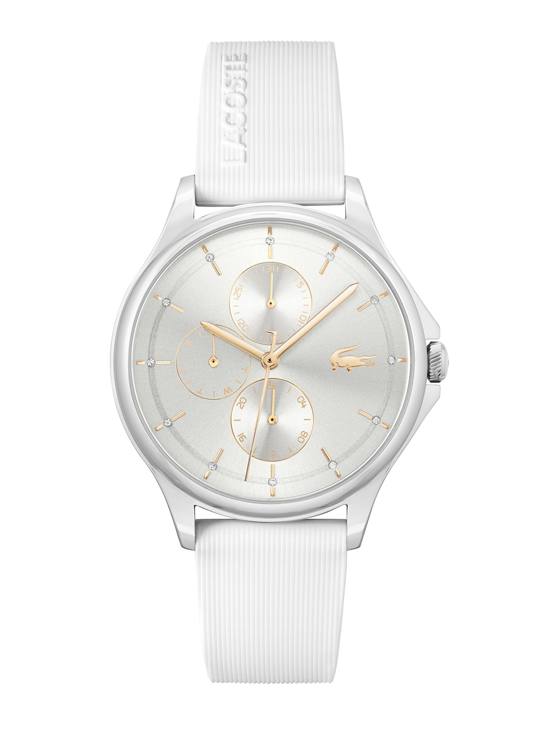 

Lacoste Pleats Women Brass Dial & Silicon Straps Analogue Multi Function Watch 2001235, White