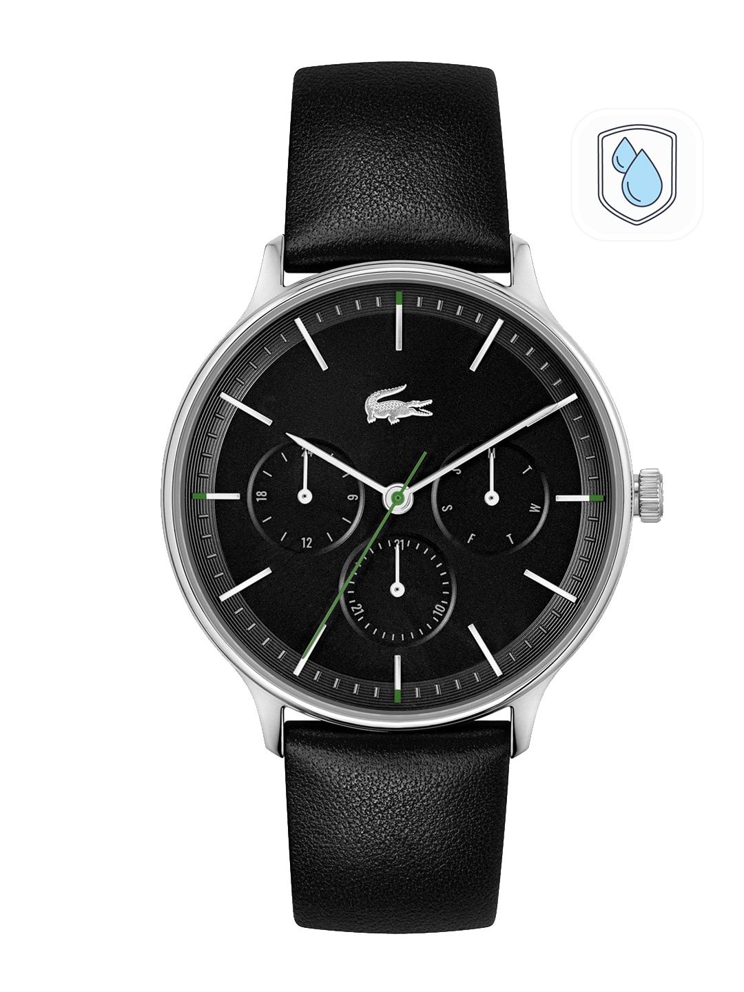 

Lacoste Men Brass Dial & Leather Straps Analogue Multi Function Watch, Black