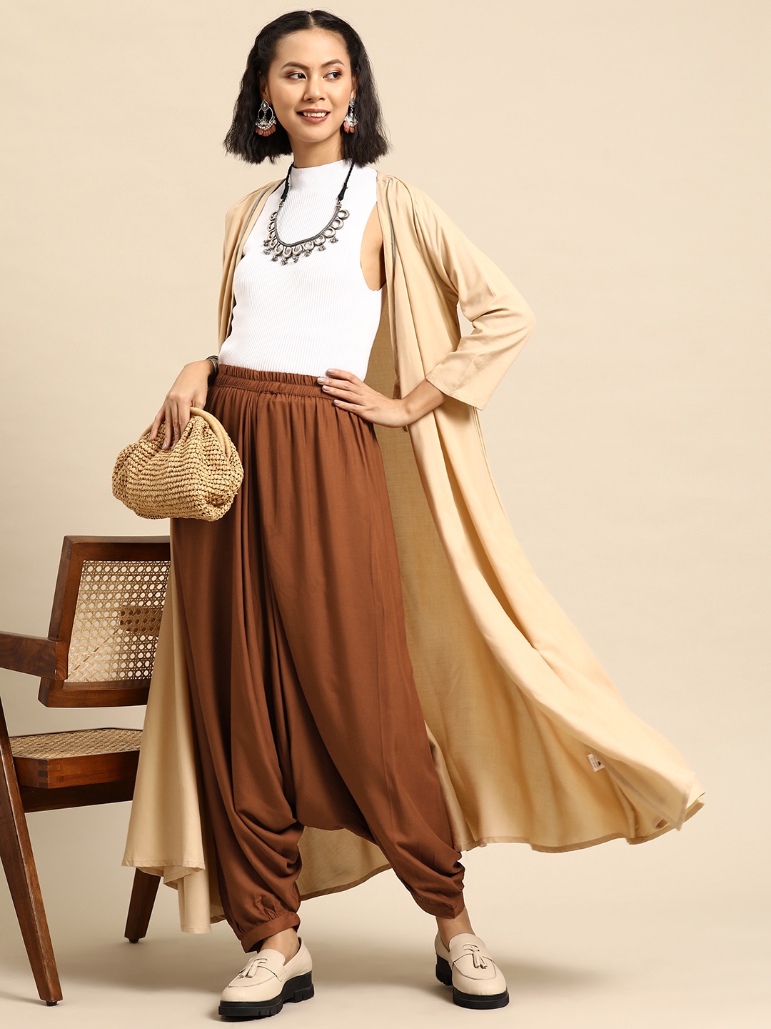 

Sangria Women Solid Harem Pants, Brown