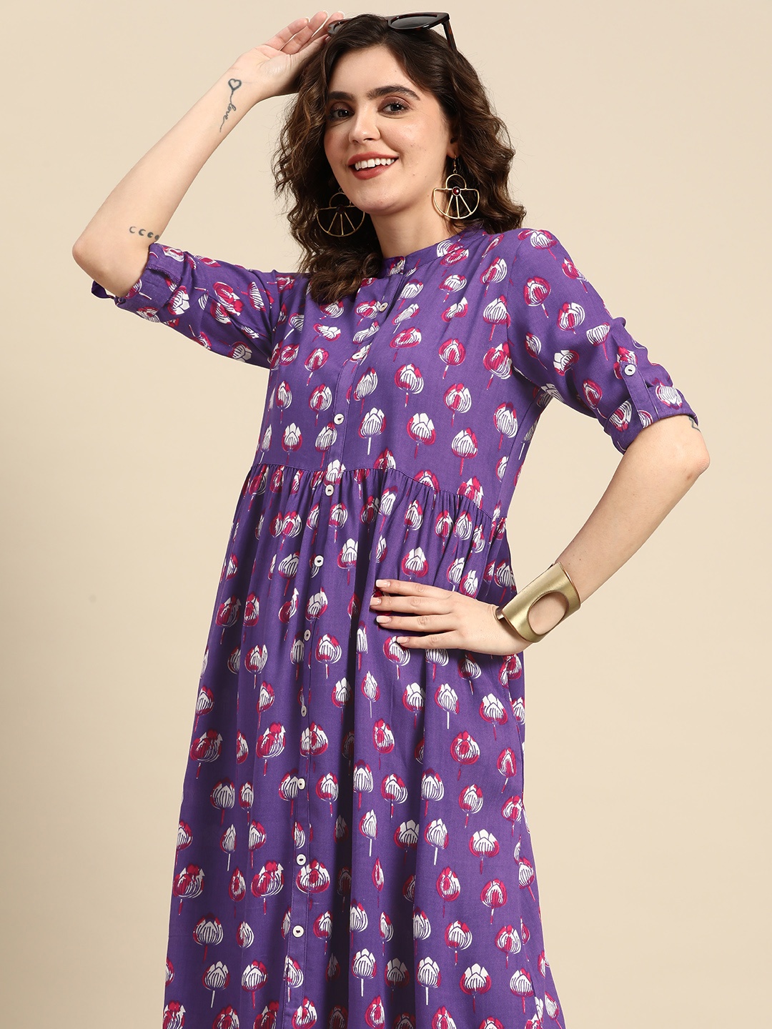 

Sangria Floral Print Midi Dress, Purple